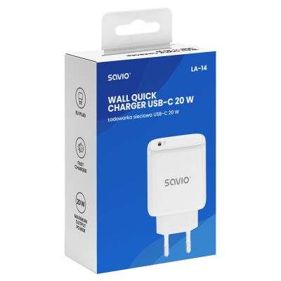 6. SAVIO ŁADOWARKA SIECIOWA LA-14 20W POWER DELIVERY 3.0, BIAŁA