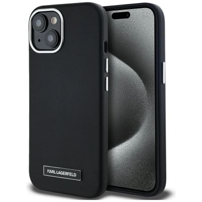Etui Karl Lagerfeld FW Metal Plate MagSafe na iPhone 15 - czarne