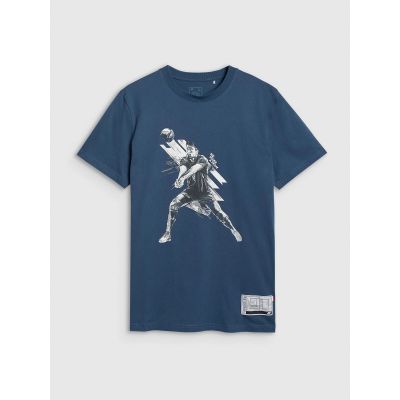 6. T-shirt regular z nadrukiem siatkarskim męski 4F 4FRAW25TTSHM3237-46S