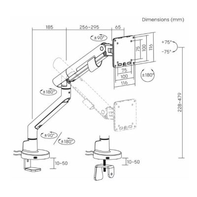 6. Uchwyt biurkowy do monitora ART RAMM L-29GD LED/LCD 17-35" 2-11kg 2xUSB 3.0 Premium White