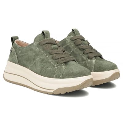 4. Skórzane sneakersy na platformie zielone Filippo  DP7959