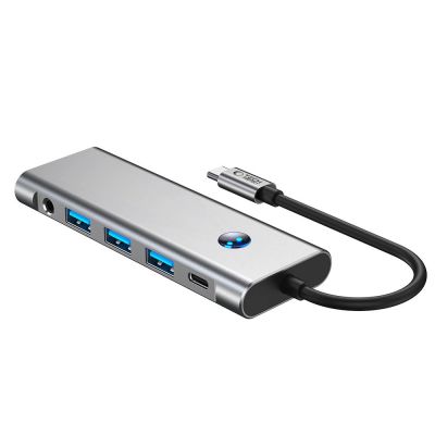 3. Adapter Tech-Protect HB04 HUB Adapter 9w1 USB-C + USB2.0 + USB3.0 + HDMI 4K 60Hz + SD / TF + PD100W + AV3.5 - szary