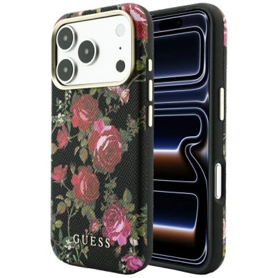 Etui Guess Blossom Roses Print MagSafe na iPhone 18 Pro / 17 Pro - czarne