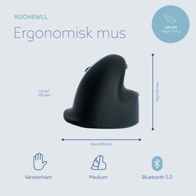 14. Ergonomiczna mysz R-Go Pele HE lewa Bluetooth sidabrina