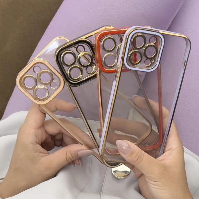 6. Fashion Case etui do Samsung Galaxy A12 5G żelowy pokrowiec ze złotą ramką czerwony