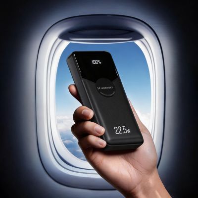 8. Powerbank Wozinsky 20000mAh 22,5W PD20W z wbudowanymi kablami Lightning i USB-C - czarny