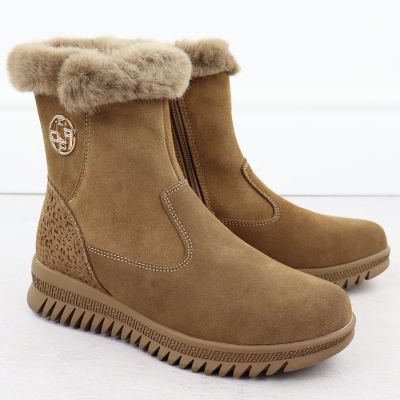 3. Skórzane botki damskie zamszowe z futerkiem brązowe Filippo  DBT7271