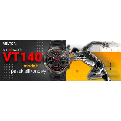 8. Smartwatch VELTORI VT140-1 Czarny Pasek Silikonowy