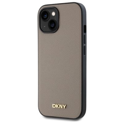 2. Etui DKNY Grained Metal Logo MagSafe na iPhone 15 - beżowe