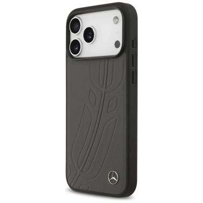 2. Etui Mercedes Leather Large Laurel Leave MagSafe na iPhone 17 Pro Max - czarno-szary