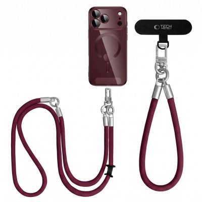 2. Smycz do telefonu Tech-Protect C10S Crossbody (114 cm) + na nadgarstek (31 cm) - bordowo-tytanowa