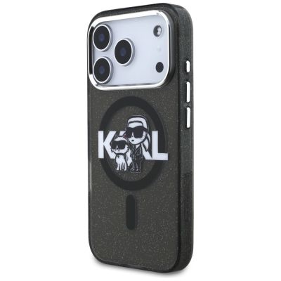 2. Etui Karl Lagerfeld IML Glitter Karl & Choupette Sketch Logo MagSafe na iPhone 17 Pro - czarne