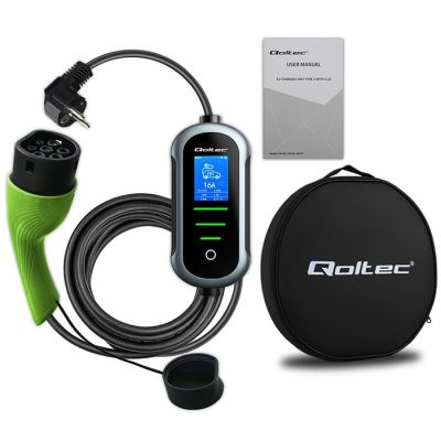 9. Qoltec Mobilna ładowarka do samochodu elektrycznego EV z regulacją 2w1 Typ2 | 3.5kW | 230V | SCHUKO 16A | Wi-fi | TUYA | SMART LIFE | LCD | Przenośna | 5m (52435)