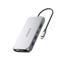 Stacja dokująca USB-C Orico XCR 12w1 3x USB-A 3.1 1x USB-A 2.0 1x USB-C PD 100 W 1x USB-C 3.1 1x HDMI 1.4 4K 30 Hz 1x VGA 1080p 1x SD 3.0 1x microSD 3.0 1x RJ45 Gigabit Ethernet 1x audio CTIA 3,5 mm - szara