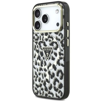 2. Etui Guess IML Leopard Glitter Triangle Logo MagSafe na iPhone 17 Pro / 18 Pro - czarne