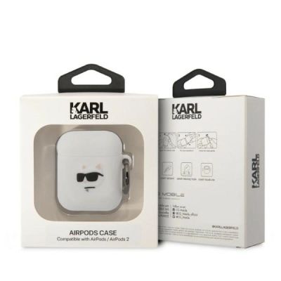 3. Etui Karl Lagerfeld Silicone Choupette Head 3D na AirPods 1/2 - białe