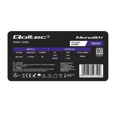 7. QOLTEC ZASILACZ PCI-E 1850W | 80 PLUS PLATINUM | GAMING MINER