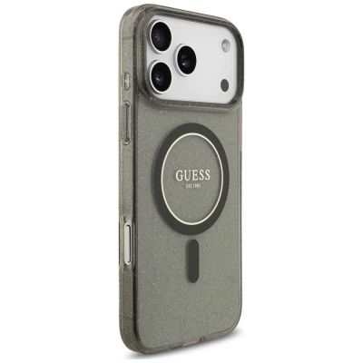 4. Etui Guess IML Glitter Pearl Strap MagSafe na iPhone 18 Pro / 17 Pro - czarne