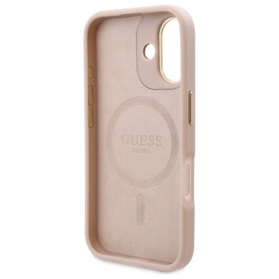 7. Etui Guess 4G Logo Plate MagSafe na iPhone 16 - różowe