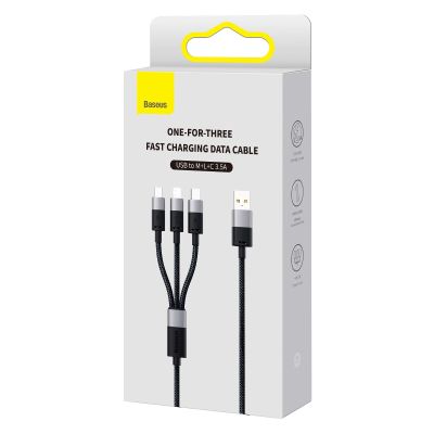 3. Kabel 3w1 USB - micro USB / Lightning / USB C 3.5A 1.2m Baseus StarSpeed - czarny