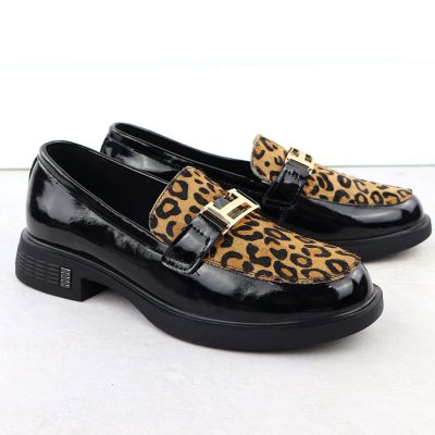 2. Skórzane półbuty w panterkę lordsy lakierowane czarne Vinceza  66790