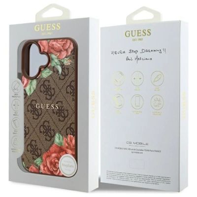 8. Etui Guess 4G Flowers Print MagSafe na iPhone 16 6.1" - brązowe
