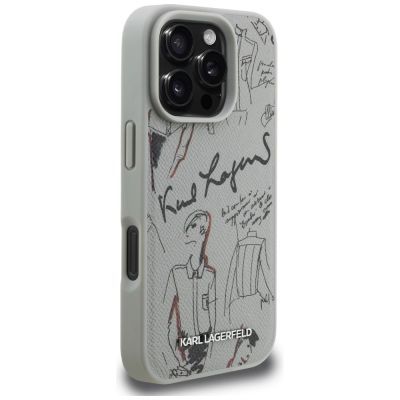 4. Etui Karl Lagerfeld Grained Pattern & Logo MagSafe na iPhone 16 Pro Max - szare