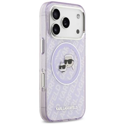 4. Etui Karl Lagerfeld IML Glitter Karl & Choupette Heads Logo MagSafe na iPhone 17 Pro Max - fioletowe