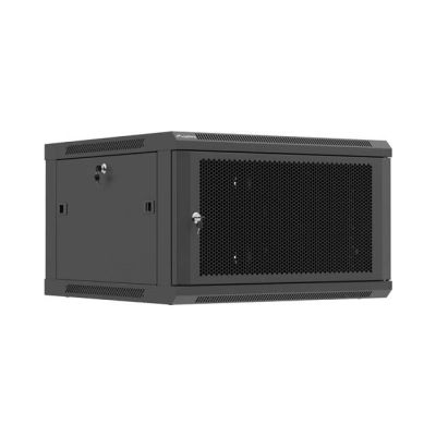 13. Szafa instalacyjna rack wisząca 19" 6U 600x600 czarna drzwi perforowane Lanberg (flat pack)