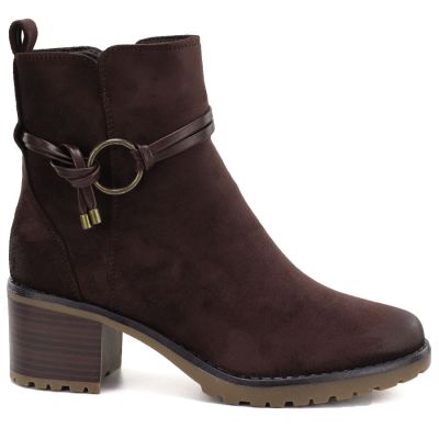 2. Botki damskie zamszowe na klocku brązowe Potocki SZ12527