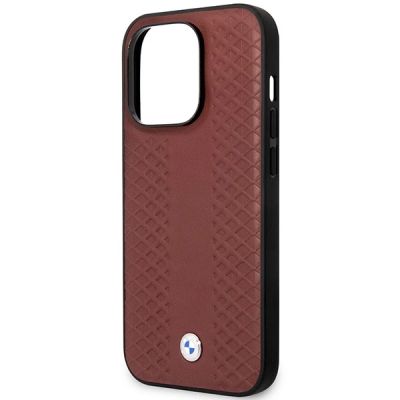 6. Etui BMW Leather Diamond Pattern MagSafe na iPhone 14 Pro - burgundowe