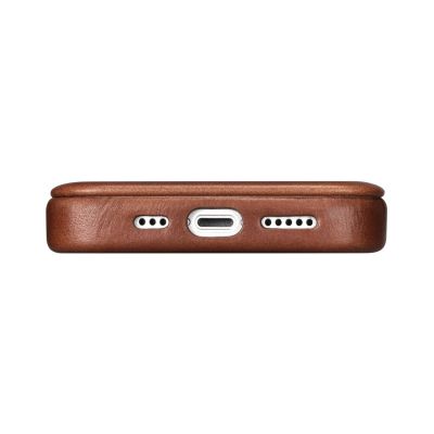 11. iCarer CE Oil Wax Premium Leather Folio Case skórzane etui iPhone 14 Plus z klapką magnetyczne MagSafe brązowy (AKI14220707-BN)