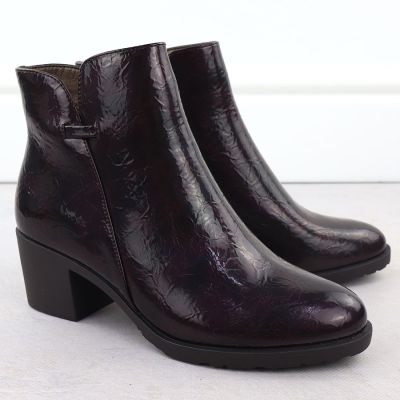 3. Botki lakierowane na klocku damskie burgund M.Daszyński  SA128-61