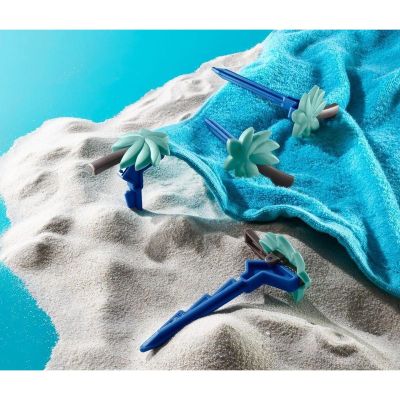 13. ŚLEDZIE KLIPSY UCHWYTY DO RĘCZNIKA PLAŻOWEGO KOCA 4 SZT NIEBIESKIE PALMY