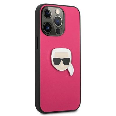 4. Etui Karl Lagerfeld Leather Ikonik Karl's Head Metal na iPhone 13 Pro / 13 6,1" - różowe