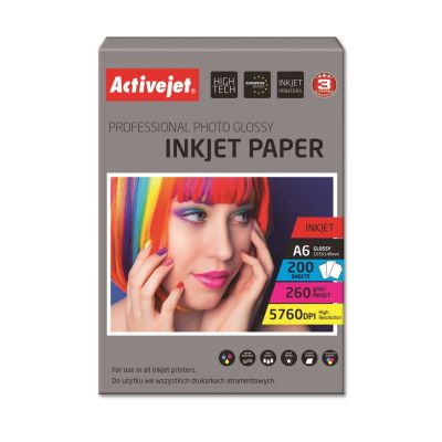 Activejet AP6-260GR200 Papier fotograficzny błyszczący; idealny do wydrukowania zdjęć, kolorowego wspomnienia, 10x15; (A6; 200 szt.)