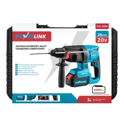 3. Akumulatorowy młot udarowo-obrotowy EXTRALINK POWERLINK PWL-6608 26MM 20V 2X4AH