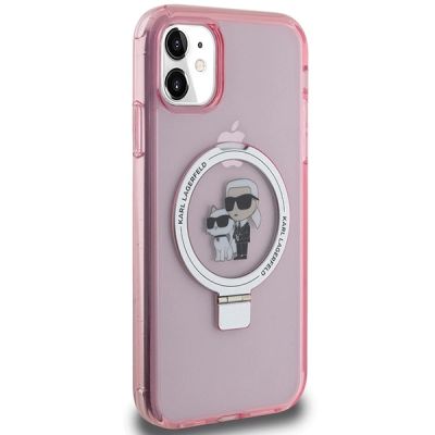 4. Etui Karl Lagerfeld Ring Stand Karl&Choupettte MagSafe na iPhone 11 / Xr - różowe