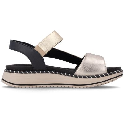 2. Skórzane sandały damskie na platformie metaliczne złote Remonte by Rieker D3J50-90