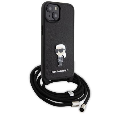 3. Etui Karl Lagerfeld Crossbody Saffiano Monogram Metal Pin Karl & Choupette na iPhone 15 - czarne