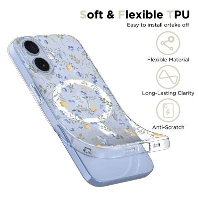 4. Etui Tech-Protect FlexAir MagSafe na iPhone 17- stokrotki z liśćmi