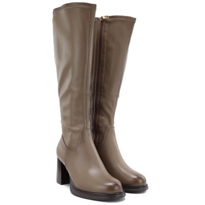 4. Kozaki damskie na obcasie khaki Potocki SZ12861