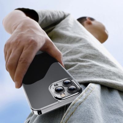 13. Baseus Frosted Glass Case etui pokrowiec do iPhone 13 Pro Max sztywna obudowa z żelową ramką przezroczysty (ARWS000802)