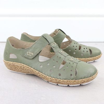3. Półbuty damskie na rzep komfortowe ażurowe zielone Rieker 44852-52