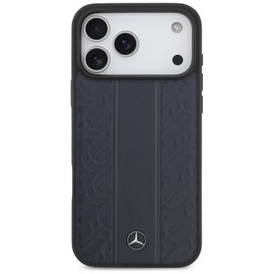 9. Etui Mercedes Leather Laurel Leaves Stripes MagSafe na iPhone 17 Pro Max - niebieskie