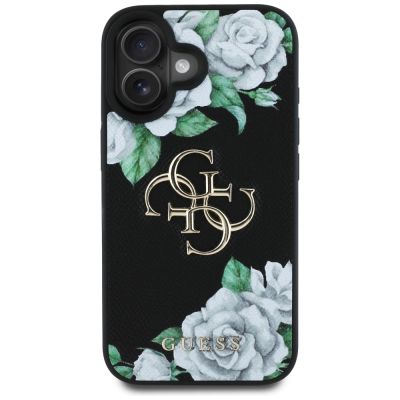 3. Etui Guess Grained Roses Big 4G logo na iPhone 16 - czarne