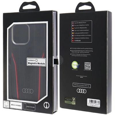 10. Etui Audi Genuine Leather z MagSafe na iPhone 15 Pro Max - czarno-czerwone