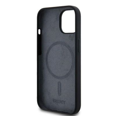 7. Etui DKNY Liquid Silicone White Printed Logo MagSafe na iPhone 15 / 14 / 13 - czarne