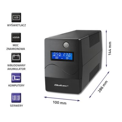 15. QOLTEC ZASILACZ AWARYJNY UPS 450VA | 240W | LCD | USB | RJ45