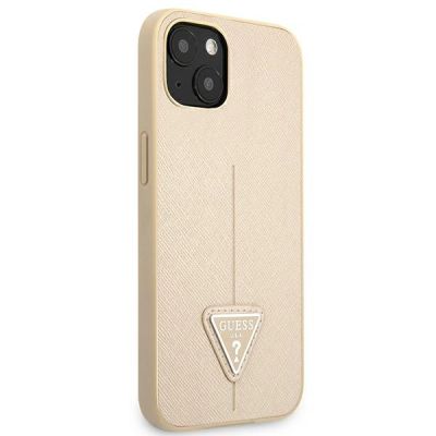 4. Etui Guess Saffiano Triangle Logo na iPhone 13 mini - beżowe